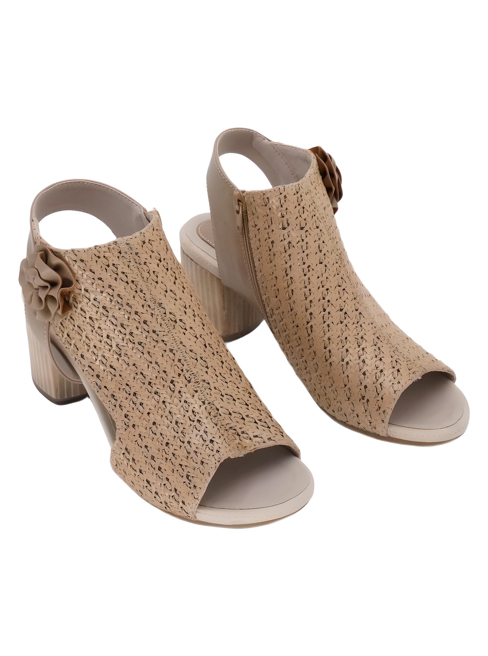 GC Shoes Zakki Woven Ruffle Peep Toe 2.5 Block Heel Sandals Natural Size 9M